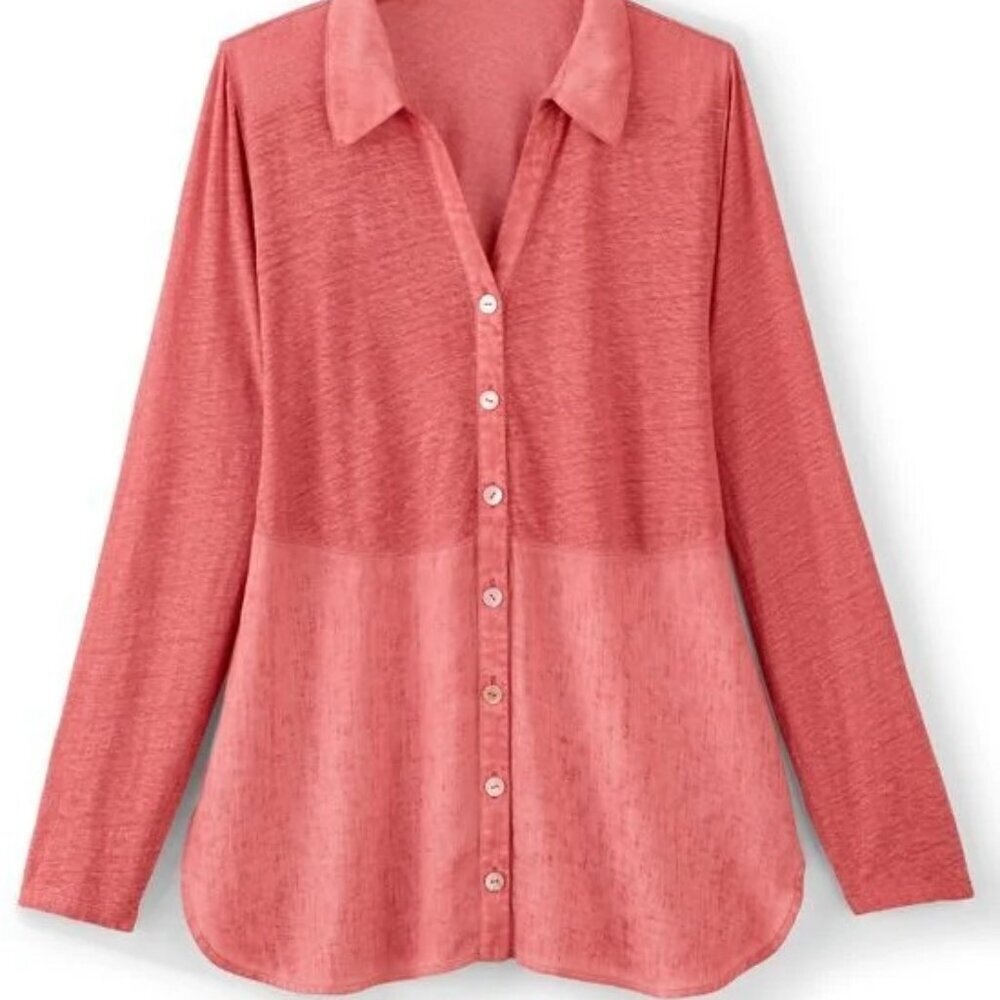 Soft Surroundings Bodrum Linen Top Beach Coastal Vacation Lightweight in Coral L